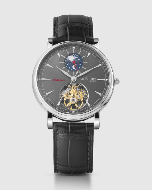 Britime Jupiter Men Automatic Black Dial Analog Leather Strap Watch 127-L10406