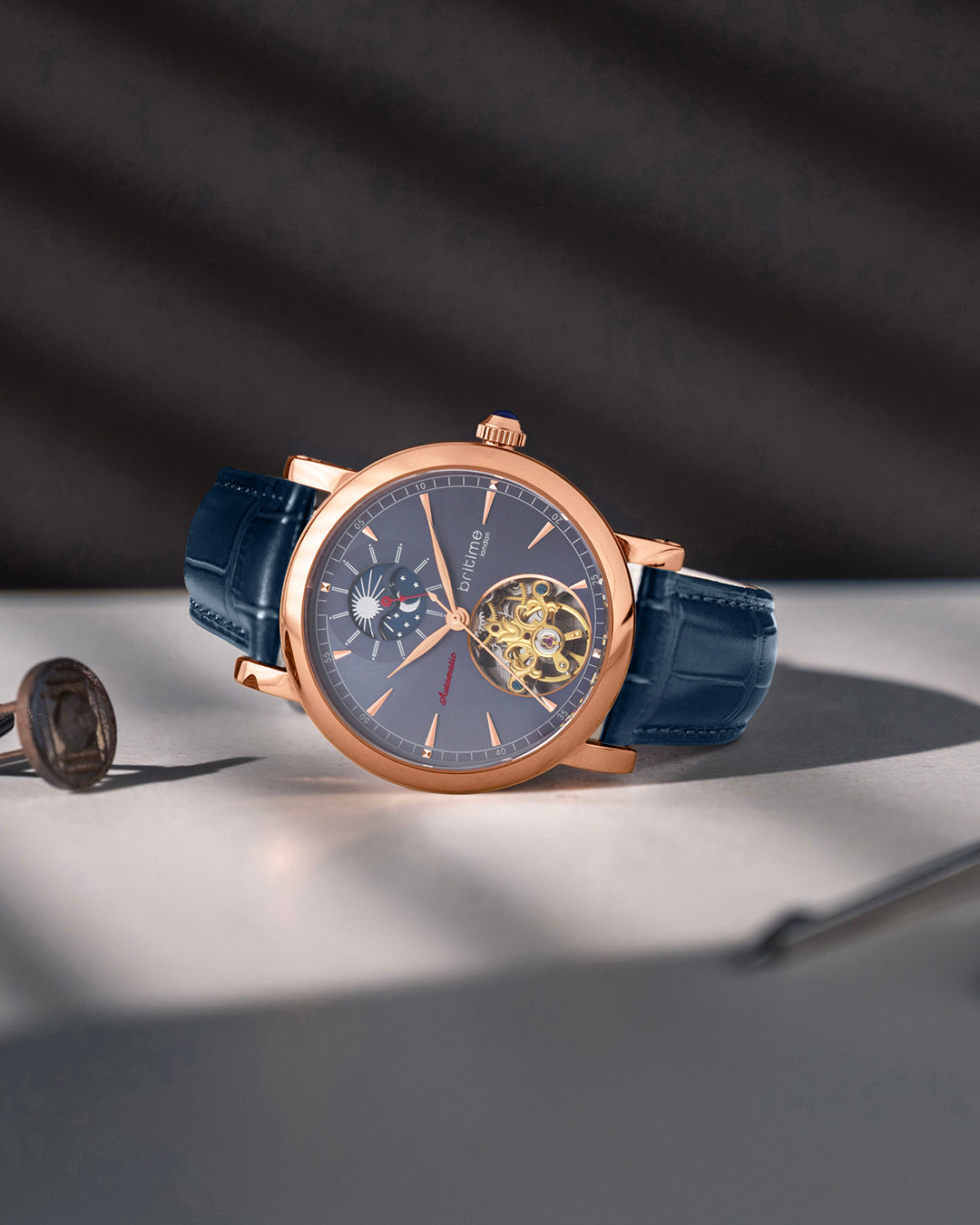 Britime Jupiter Men Automatic Blue Dial Analog Leather Strap Watch 127-L30507