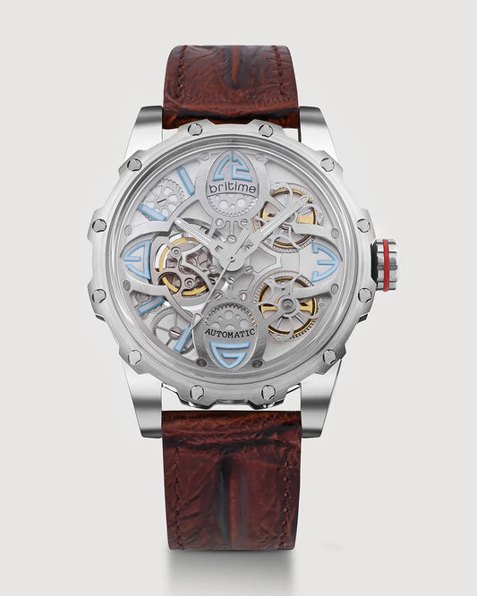 Britime Era Men Automatic Silver Dial Analog Leather Strap Watch 147-L10308