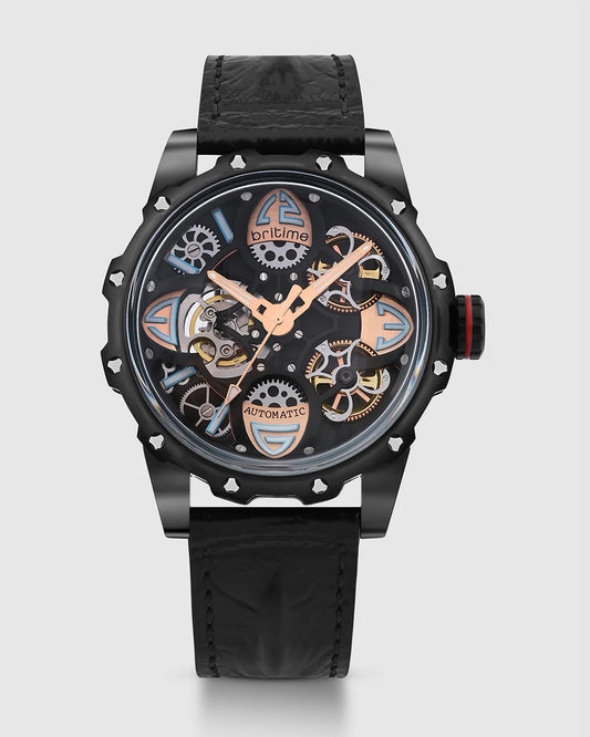Britime Era Men Automatic Black Dial Analog Leather Strap Watch 147-L40406