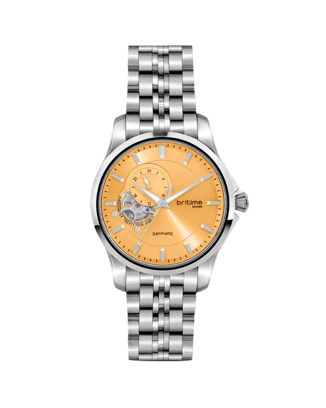 Britime Crimson Orange Blue Dial With Stainless Steel Multifunction Automatic Men's Watch - 166-M11301