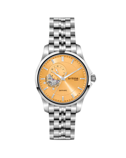 Britime Crimson Orange Blue Dial With Stainless Steel Multifunction Automatic Men's Watch - 166-M11301