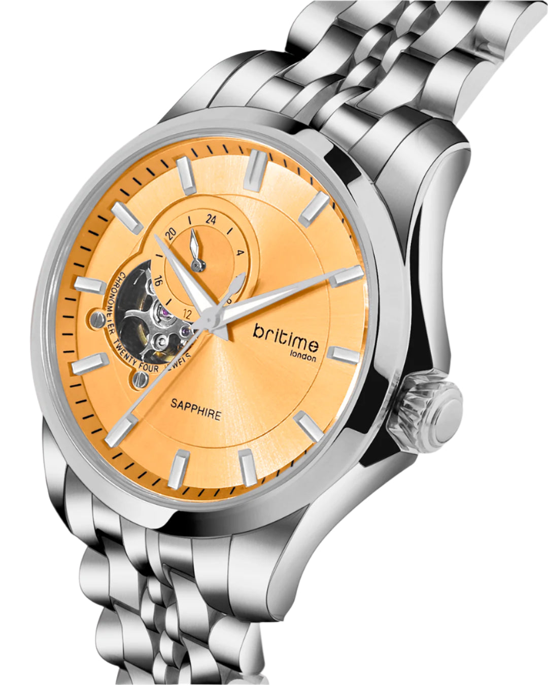 Britime Crimson Orange Blue Dial With Stainless Steel Multifunction Automatic Men's Watch - 166-M11301