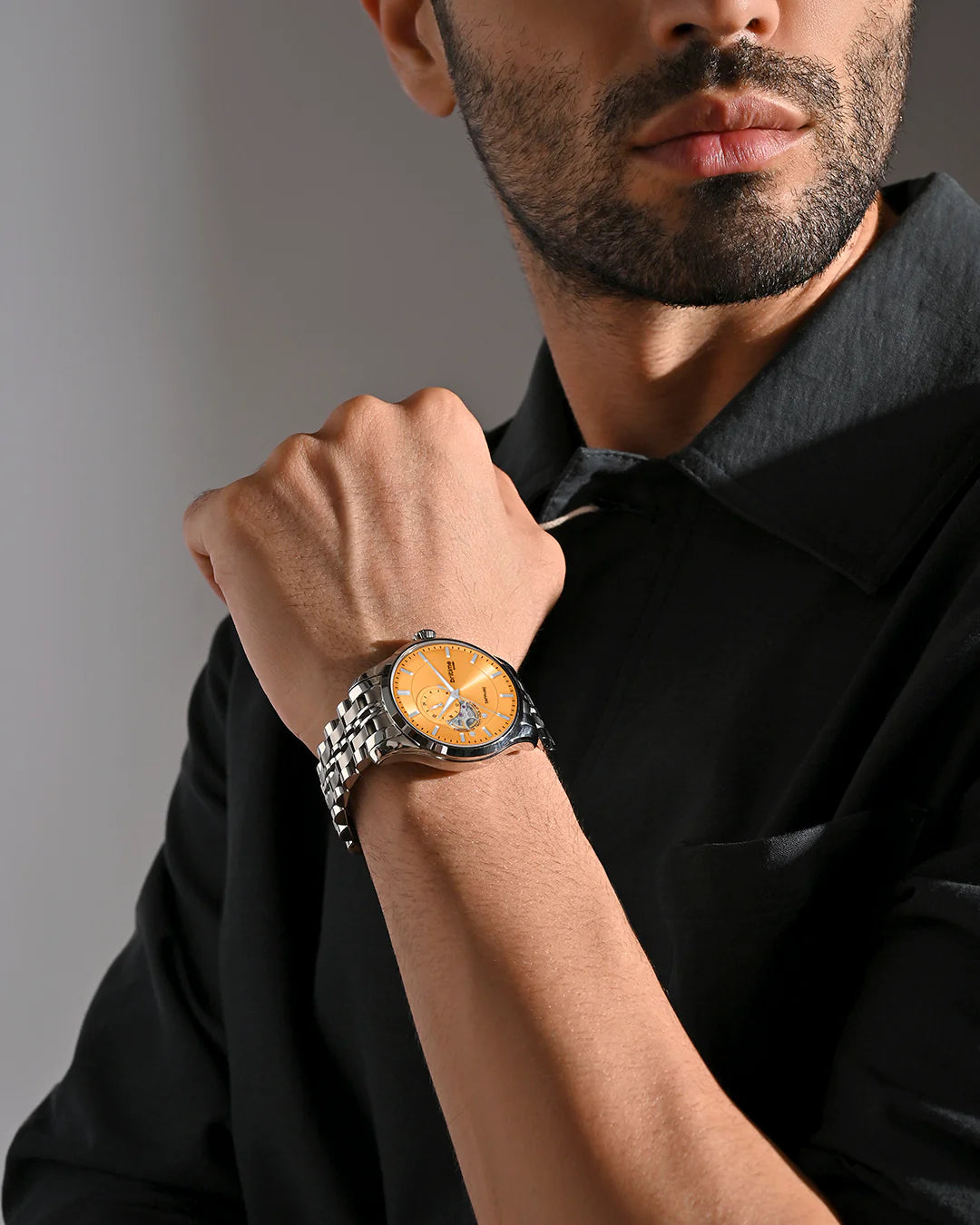 Britime Crimson Orange Blue Dial With Stainless Steel Multifunction Automatic Men's Watch - 166-M11301