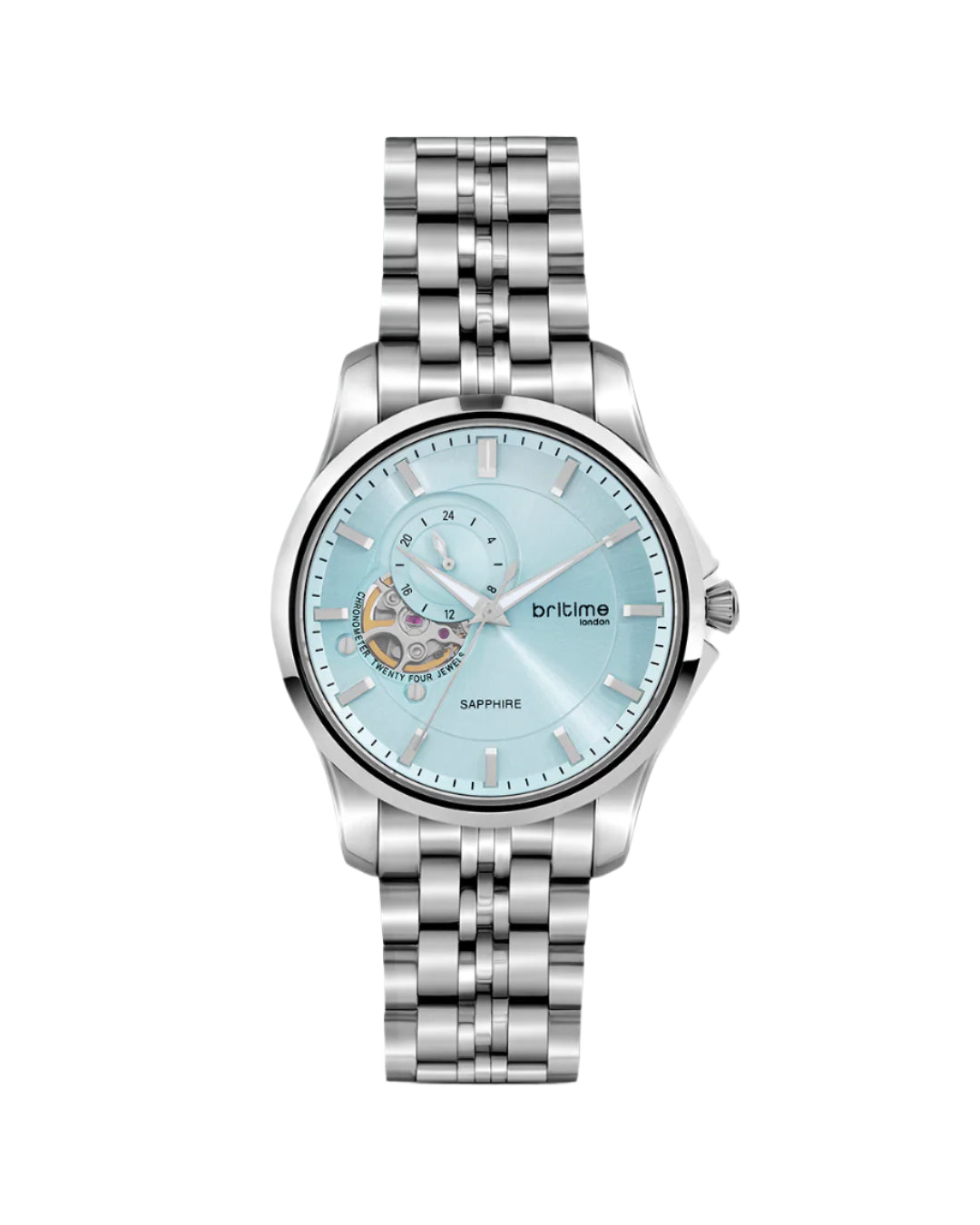 Britime Crimson Sky Blue Dial With Stainless Steel Multifunction Automatic Men's Watch - 166-M11701