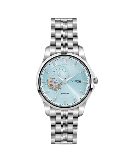 Britime Crimson Sky Blue Dial With Stainless Steel Multifunction Automatic Men's Watch - 166-M11701