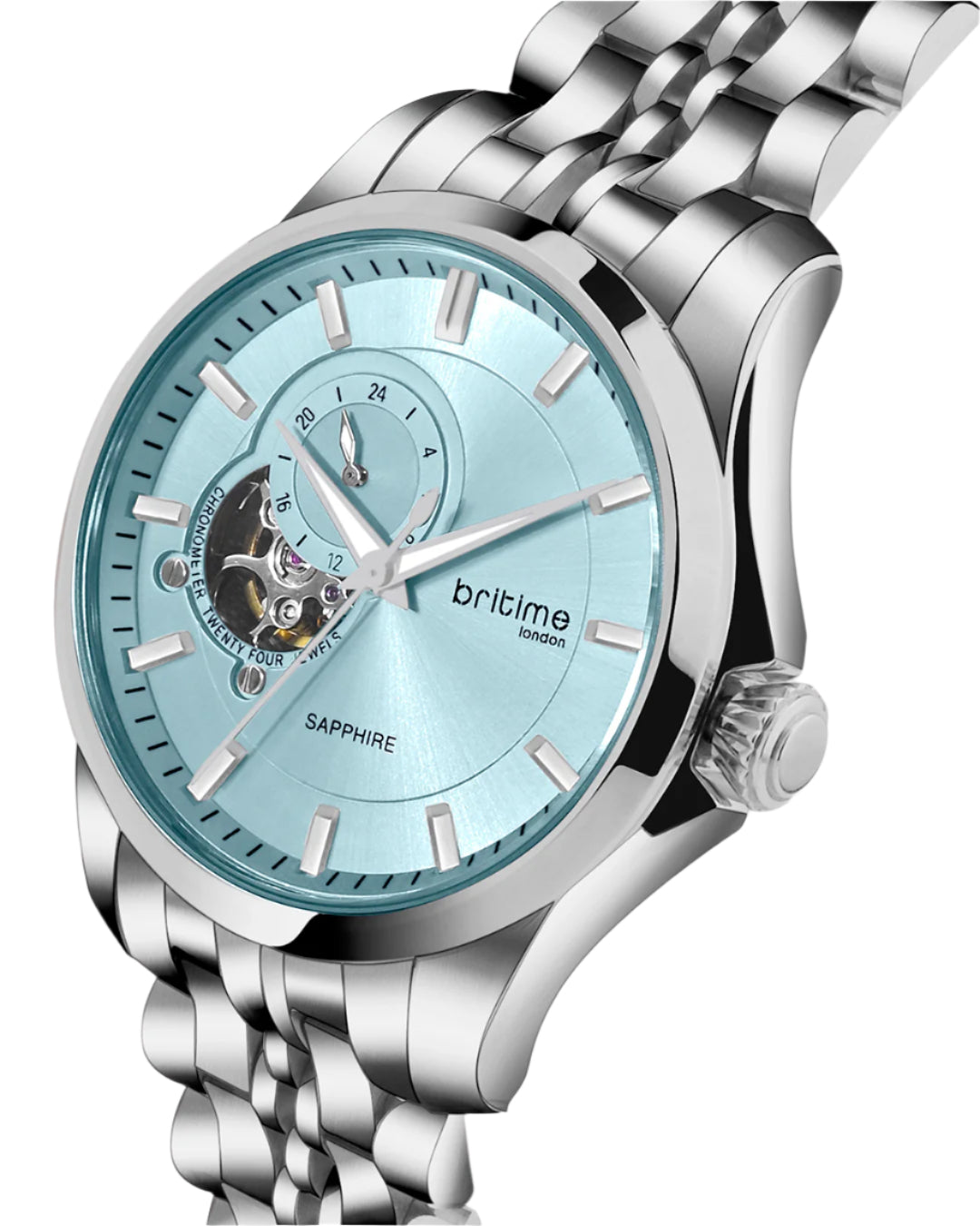 Britime Crimson Sky Blue Dial With Stainless Steel Multifunction Automatic Men's Watch - 166-M11701