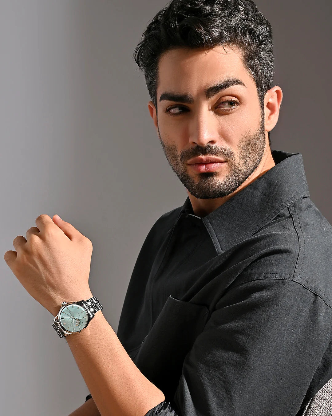 Britime Crimson Sky Blue Dial With Stainless Steel Multifunction Automatic Men's Watch - 166-M11701