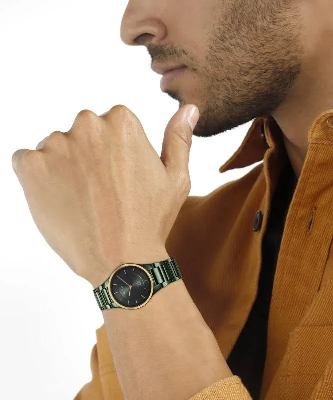 Titan Edge Bicolour Quartz Analog Green Dial And Green Ceramic Strap Watch For Men 1696KC10