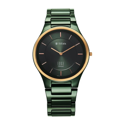 Titan Edge Bicolour Quartz Analog Green Dial And Green Ceramic Strap Watch For Men 1696KC10