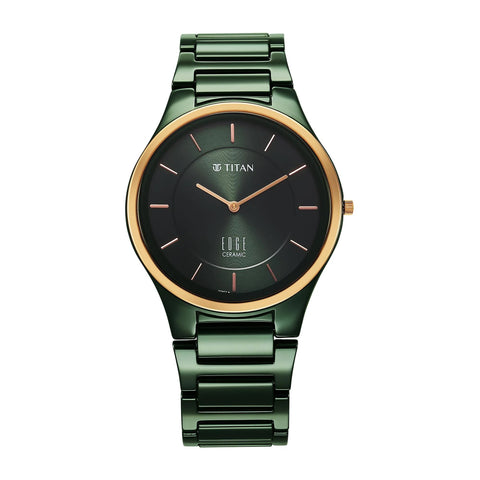 Titan Edge Bicolour Quartz Analog Green Dial And Green Ceramic Strap Watch For Men 1696KC10 - Buy Now at Sai Creations Watches