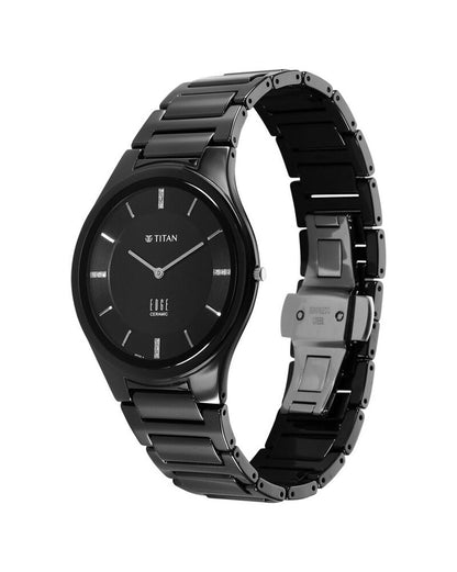 Titan Edge Ceramic Quartz in Glossy Black with Diamonds and Black Dial Men Watch 1696NC12