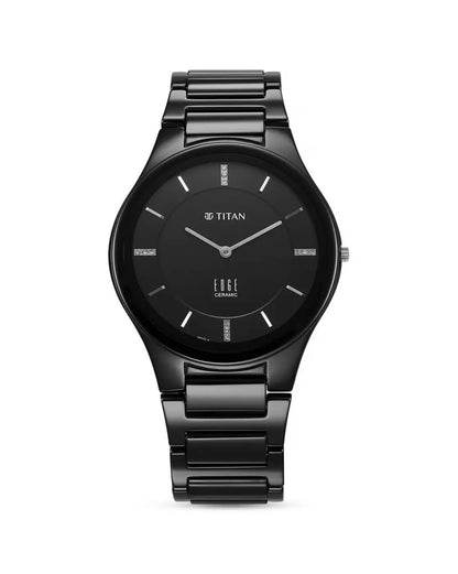 Titan Edge Ceramic Quartz in Glossy Black with Diamonds and Black Dial Men Watch 1696NC12