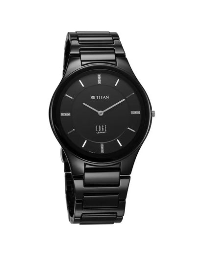Titan Edge Ceramic Quartz in Glossy Black with Diamonds and Black Dial Men Watch 1696NC12