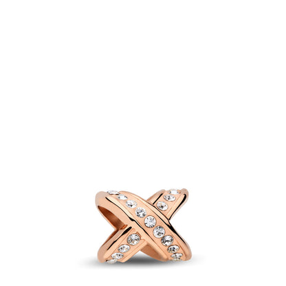 Rose gold ring with crystal stones on a white background
