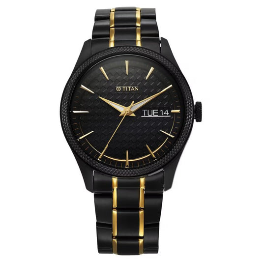 Titan Regalia Opulent Quartz Analog with Day and Date Black Dial Two Tone Men Watch 1805KM10