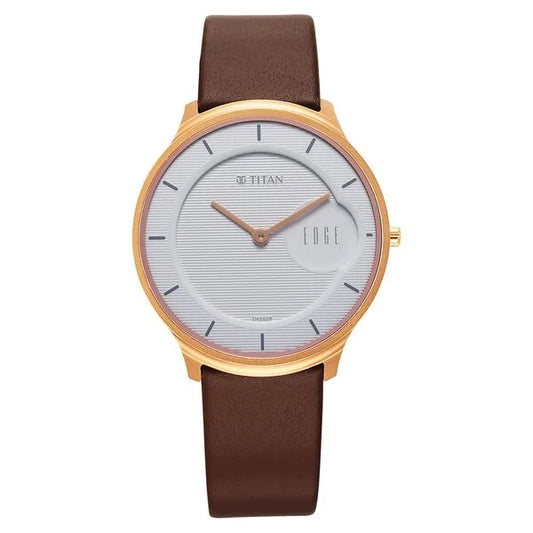 Titan Edge Quartz Analog White Dial Brown Leather Strap Men's Watch - NT1843WL01