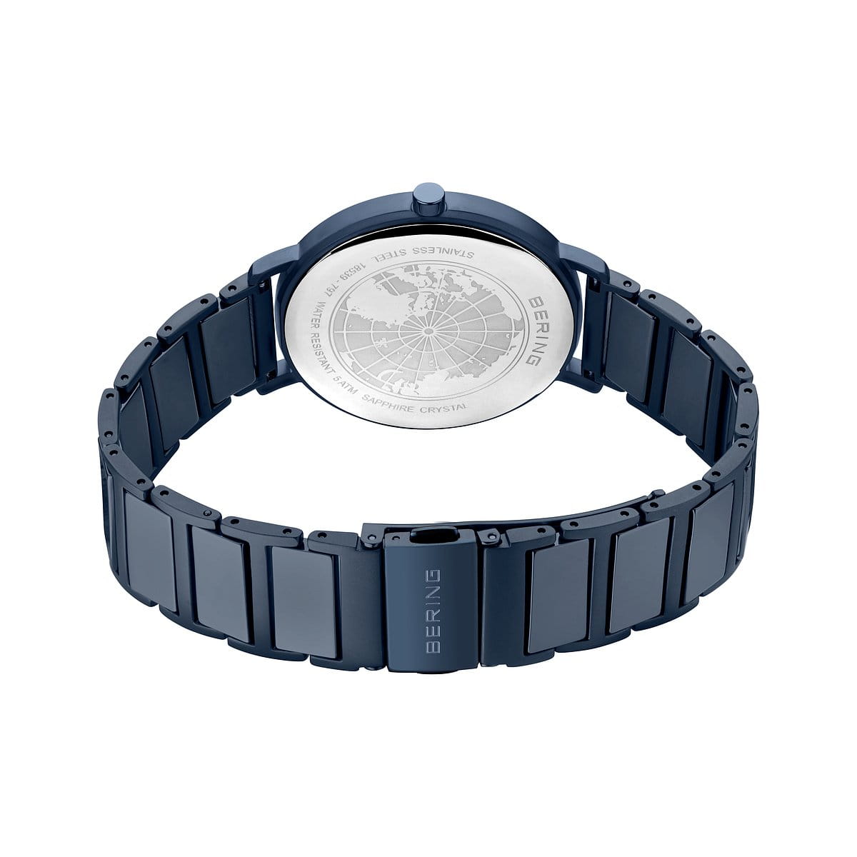 Blue watch with a detailed face on a white background