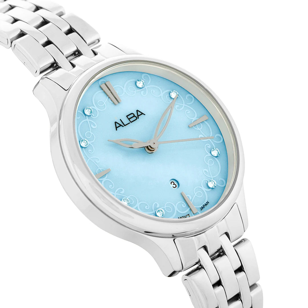 ALBA Light Blue MOP Patterned Dial Ladies Watch AH7CR9X1