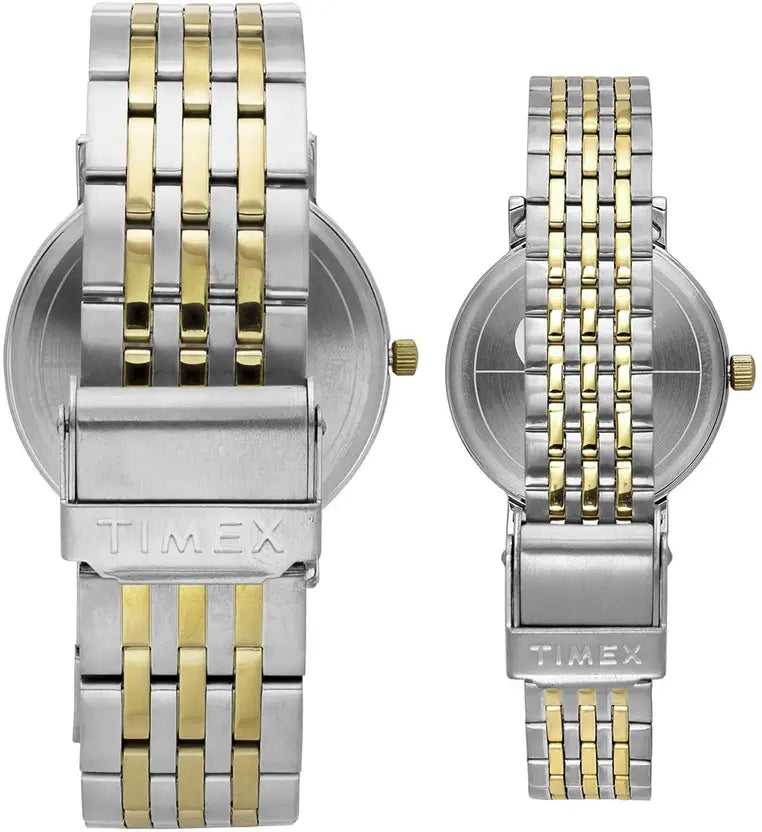 Timex Quartz Beige Dial Analog Stainless Steel Couple Watch TW00PR329