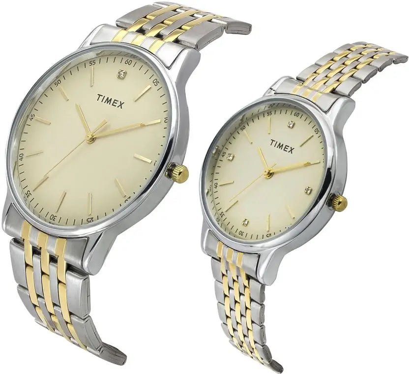Timex Quartz Beige Dial Analog Stainless Steel Couple Watch TW00PR329
