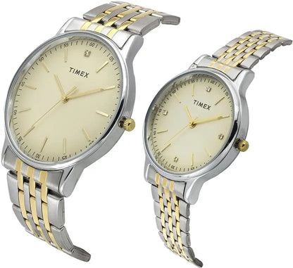 Timex Quartz Beige Dial Analog Stainless Steel Couple Watch TW00PR329