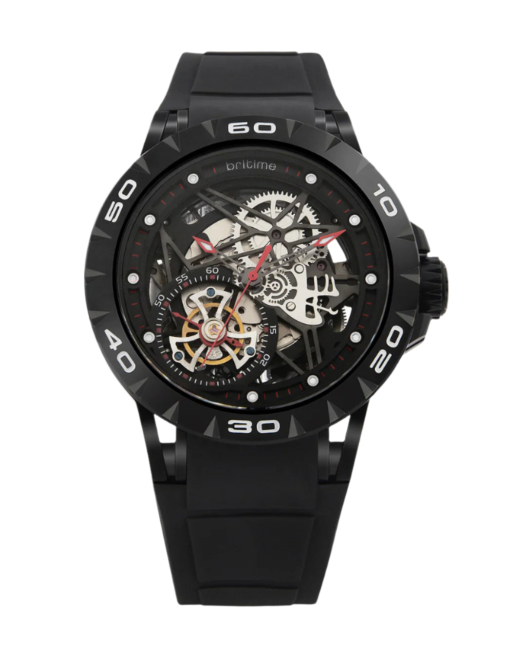 Britime Crescent Black Dial With Silicon Strep Multifunction Automatic Men's Watch - 227-P30406