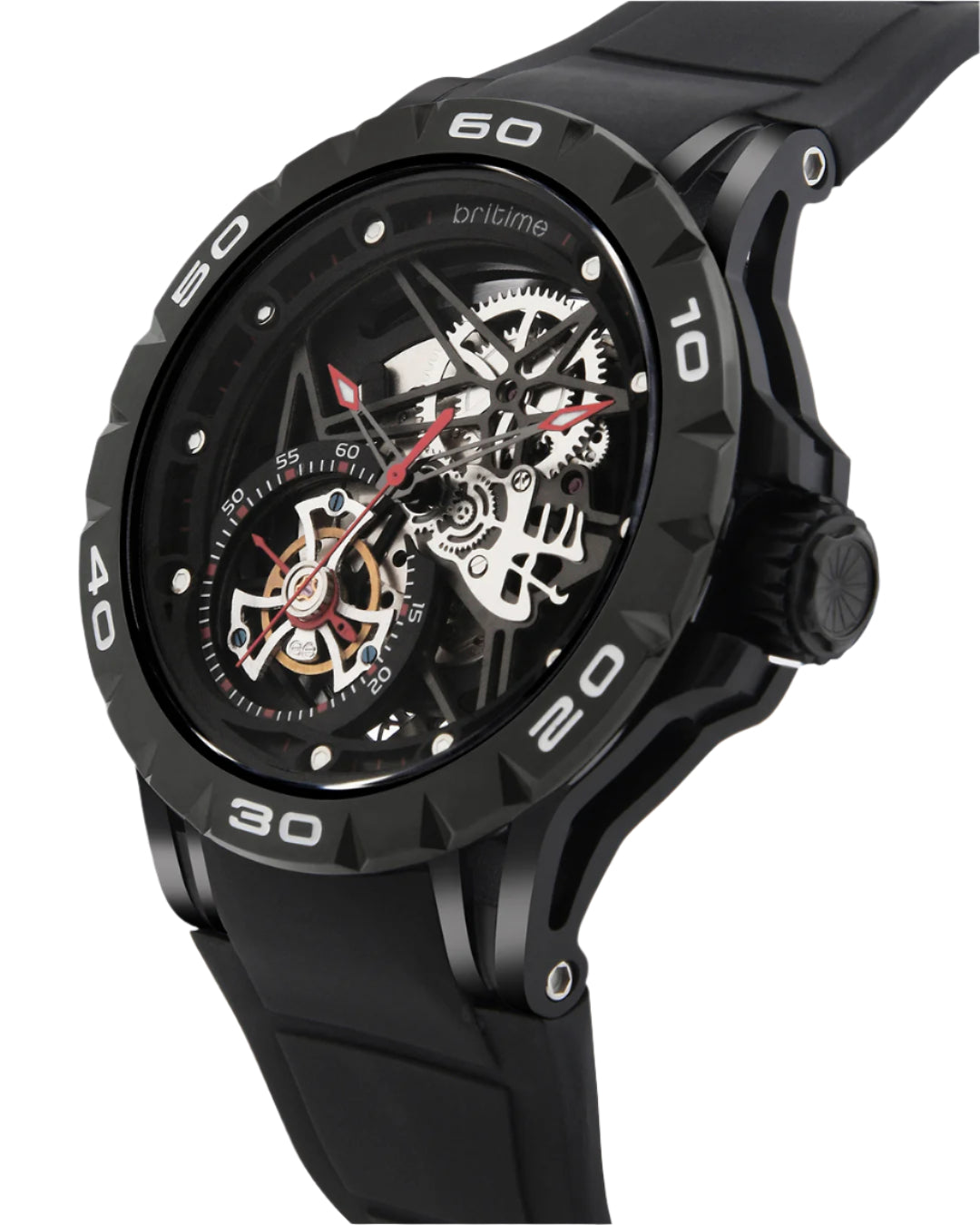 Britime Crescent Black Dial With Silicon Strep Multifunction Automatic Men's Watch - 227-P30406
