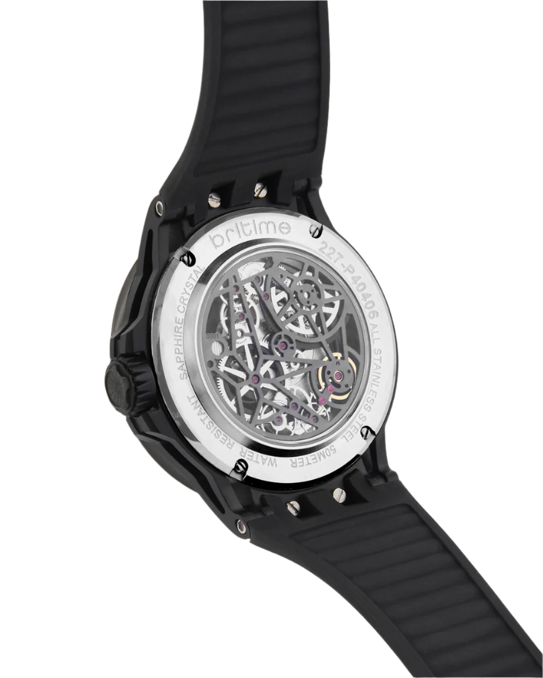 Britime Crescent Black Dial With Silicon Strep Multifunction Automatic Men's Watch - 227-P30406