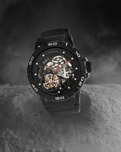Britime Crescent Black Dial With Silicon Strep Multifunction Automatic Men's Watch - 227-P30406