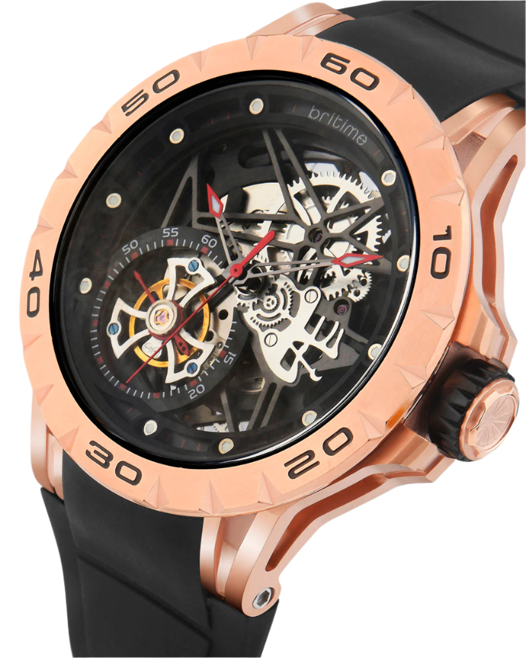 Britime Crescent Black Dial With Silicon Strep Multifunction Automatic Men's Watch - 227-P40406