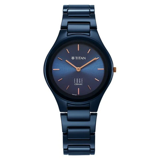 Titan Edge Ceramic Quartz in Atlantic Blue Dial Watch for Women - NT2653QC03