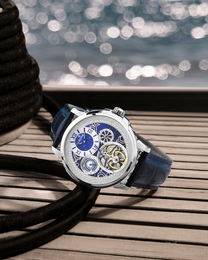 Britime Aquatica Blue Dial With Leather Strep Multifunction Automatic Men's Watch - 274-L10507