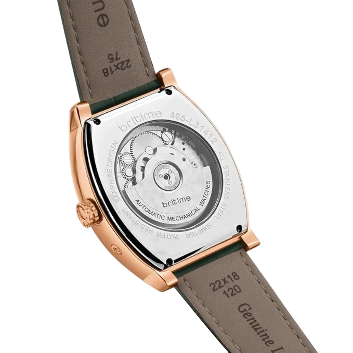Watch with visible mechanism on a light gray background