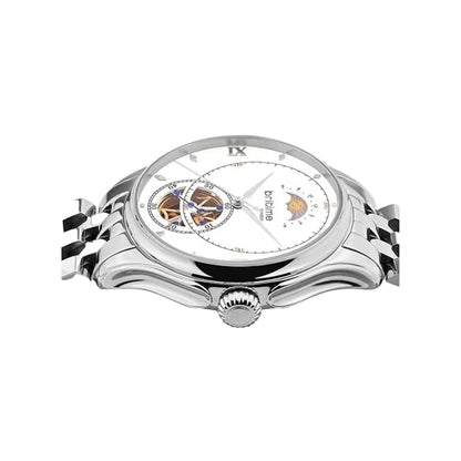 Silver bracelet with black square stones on a white background