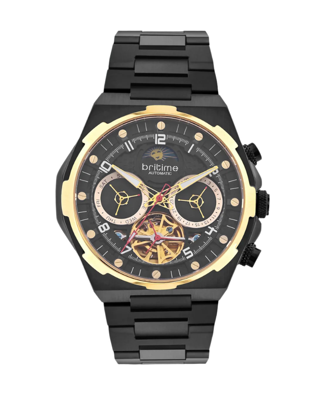 Britime Taurus Black With Gold Multifunction Analog Men's Watch - 489-M20406