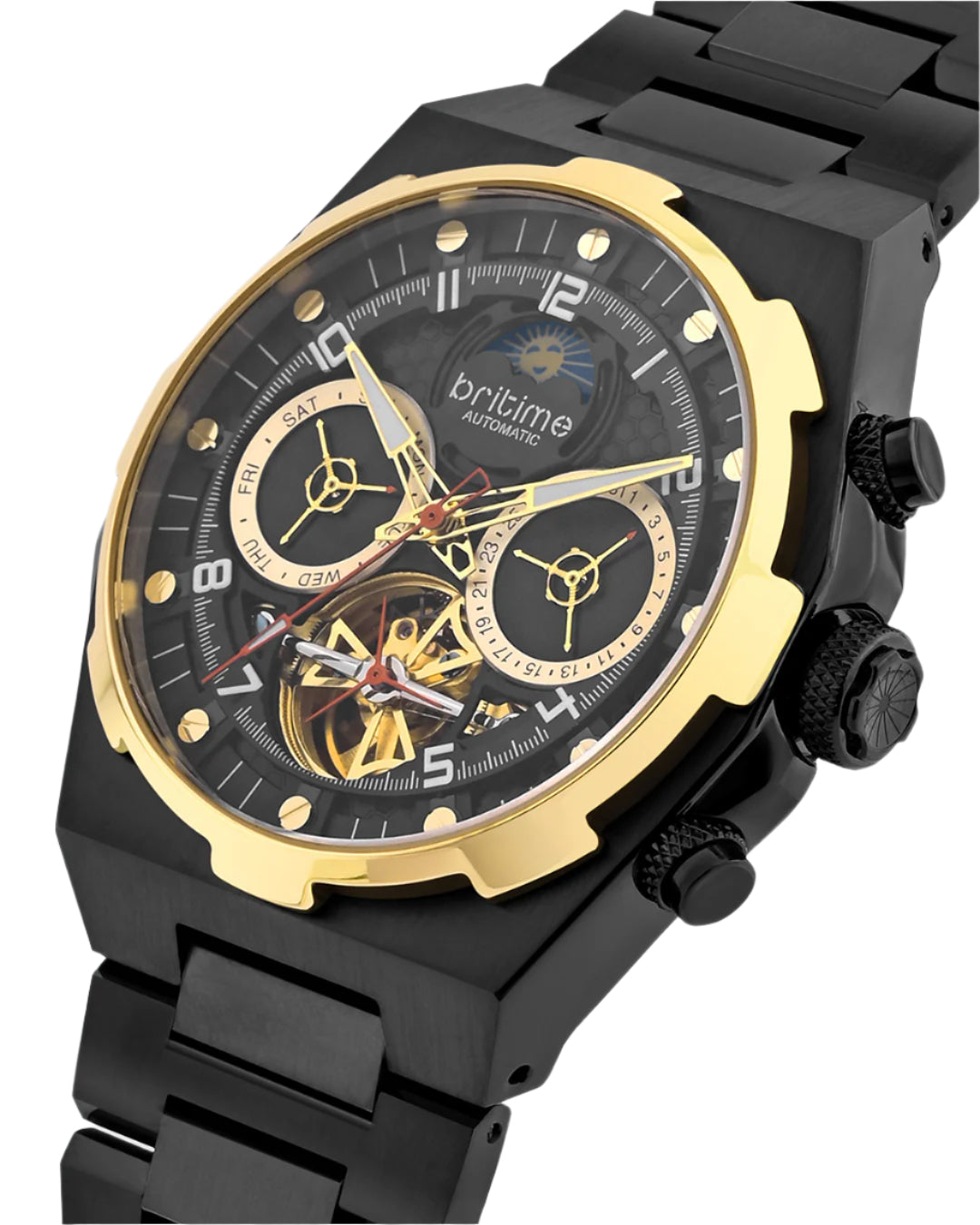 Britime Taurus Black With Gold Multifunction Analog Men's Watch - 489-M20406