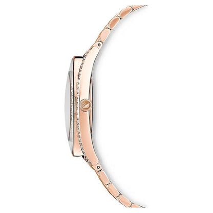 Rose gold watch with a white background