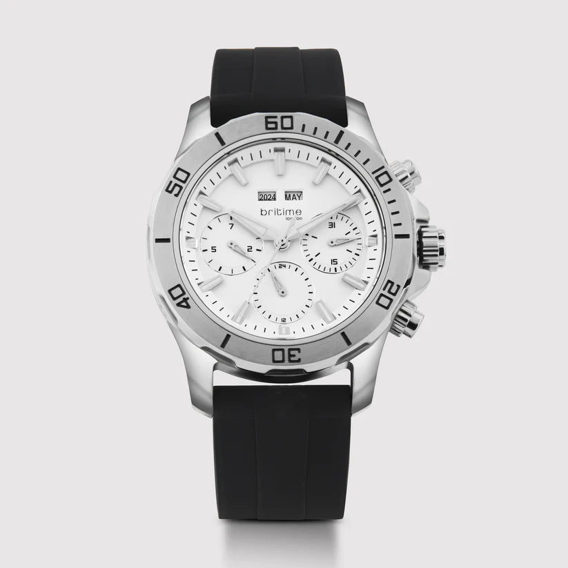 Britime Equinox Men Automatic Silver Dial Multi-Function Leather Watch 562-P10306
