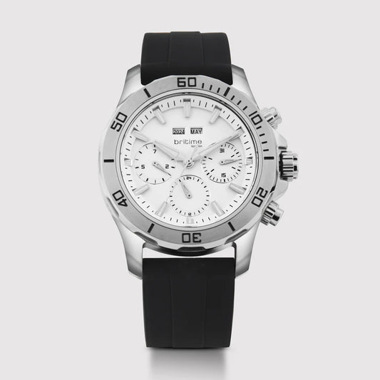 Britime Equinox Men Automatic Silver Dial Multi-Function Leather Watch 562-P10306