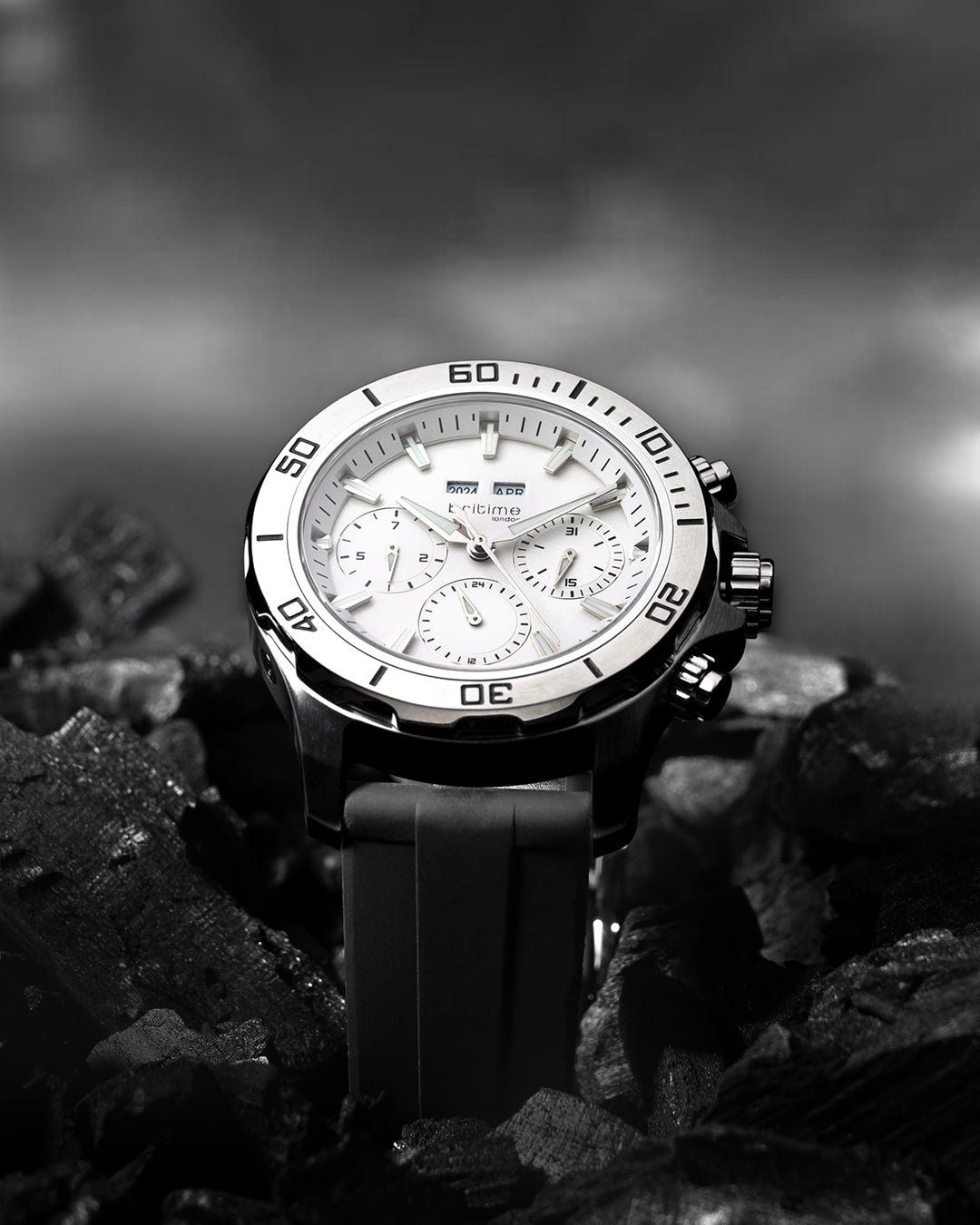 Britime Equinox Men Automatic Silver Dial Multi-Function Leather Watch 562-P10306