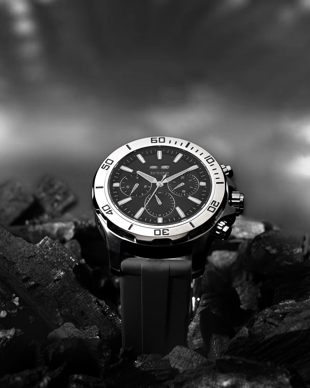 Britime Equinox Men Automatic Black Dial Multi-Function Leather Watch 562-P10406