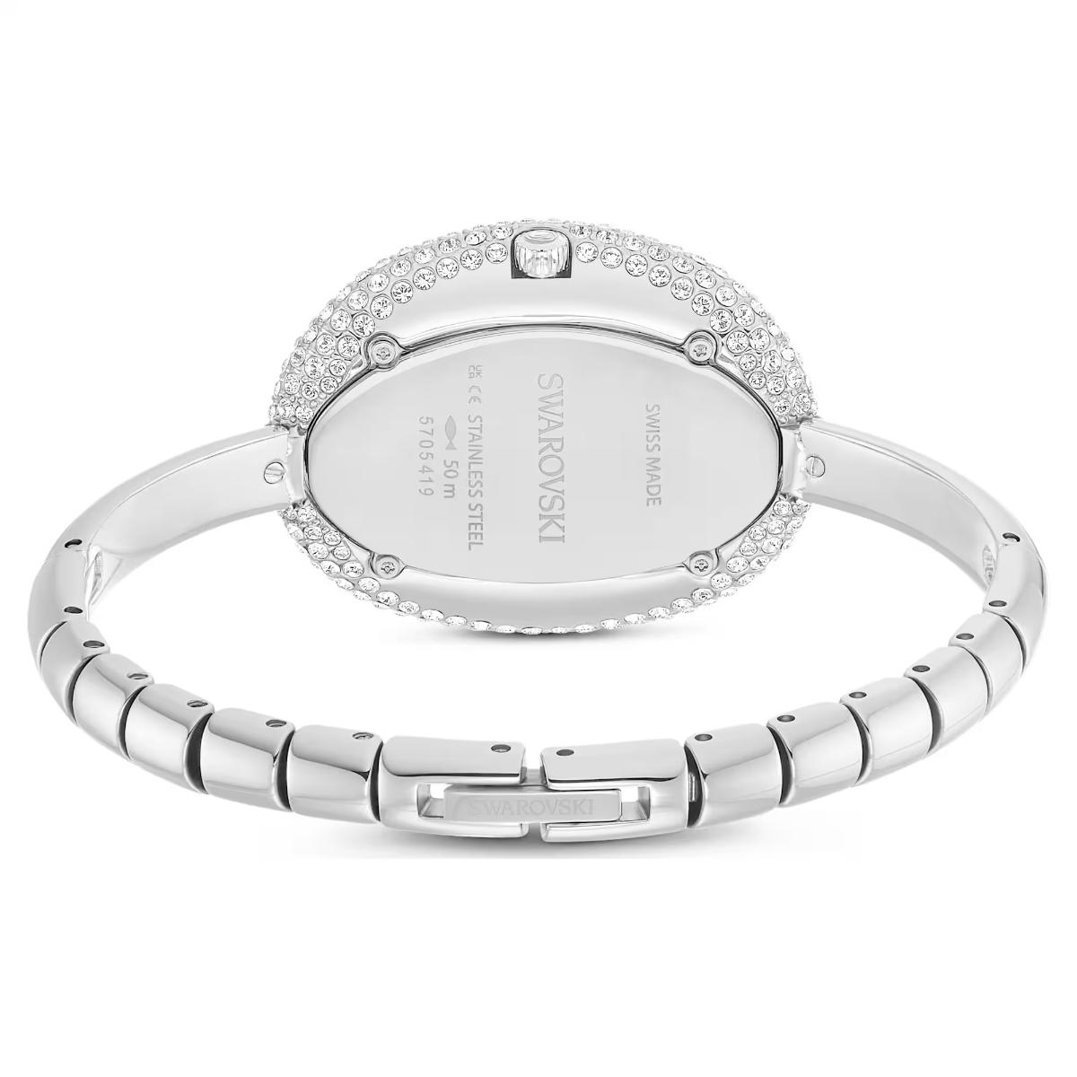 Silver bracelet with intricate design on a white background