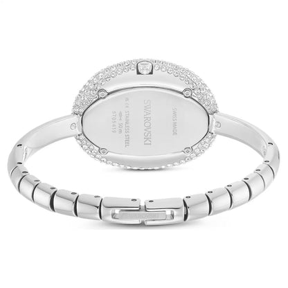 Silver bracelet with intricate design on a white background