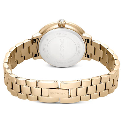Gold watch with a white face on a white background