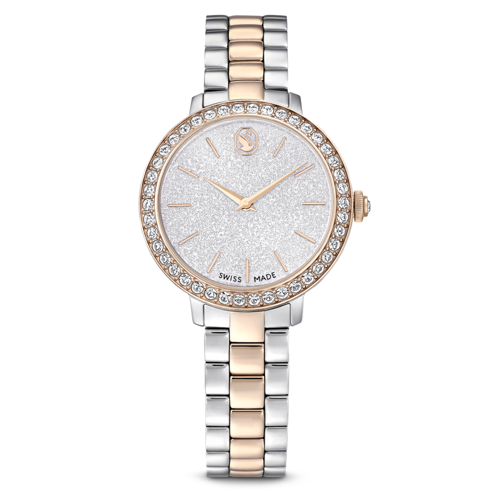 Luxury watch with a two-tone metal bracelet on a white background
