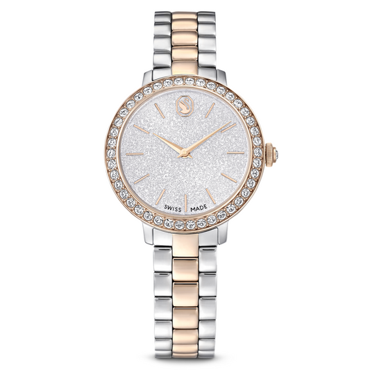 Luxury watch with a two-tone metal bracelet on a white background