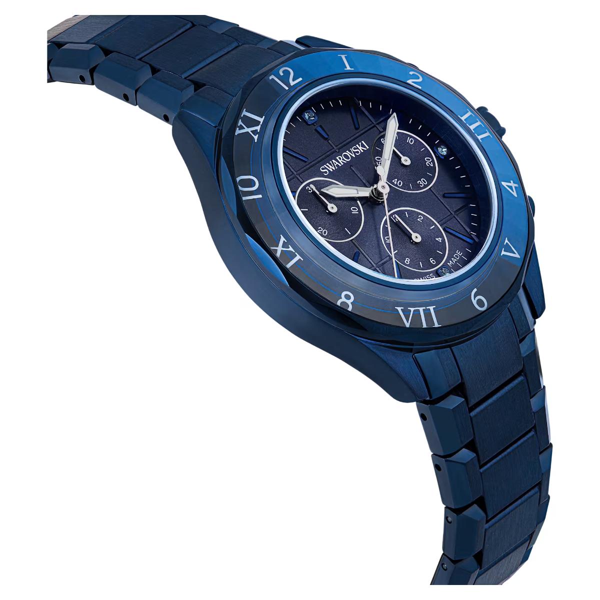 Blue Swarovski watch on a white background
