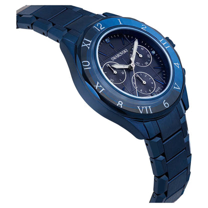 Blue Swarovski watch on a white background