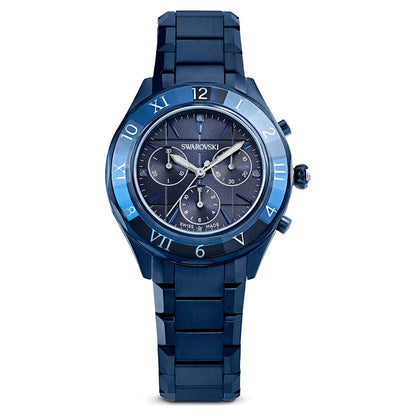 Blue Swarovski watch on a white background